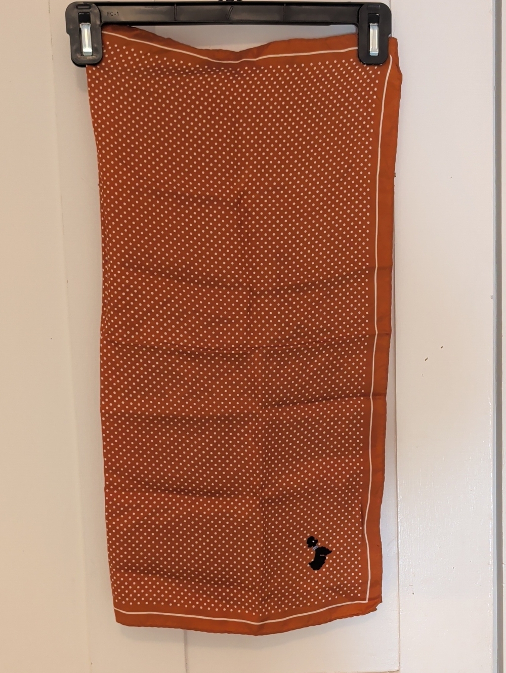 Vintage Silk Scarf Poodle Rust with white polka dots No tags 22' x 23"
